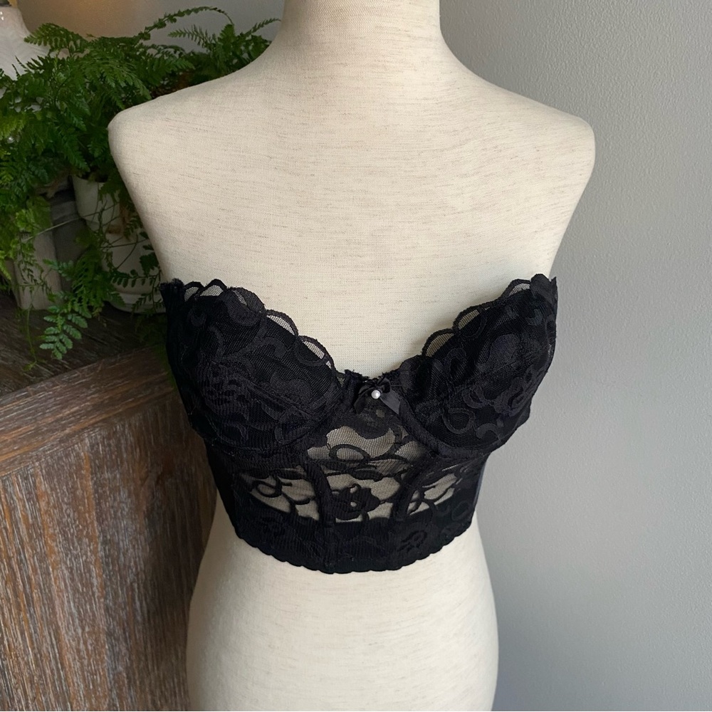 Vintage‎ Victoria’s Secret Black Lace Bustier Corset 34A Gold Label Made in USA